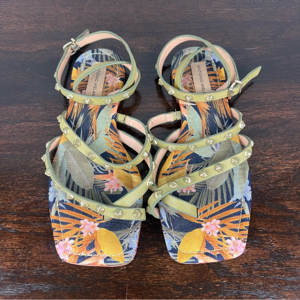 Antonio Melani Sandals Womens Leather Studded Shoes Size 7.5 M Green